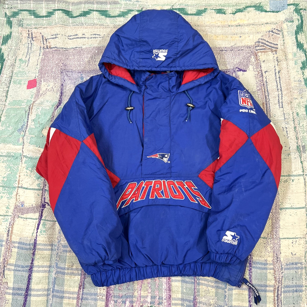 Vintage 90s Starter New England Patriots Half-Zip Puffer Jacket Medium Rare READ
